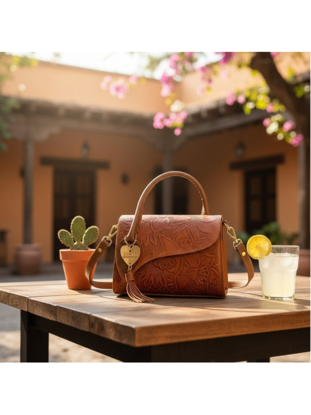 Honey Brown Sunflower Embossed Artisan LEATHER Crossbody Bag Purse Bolsa